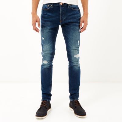 Dark blue wash ripped Sid skinny jeans